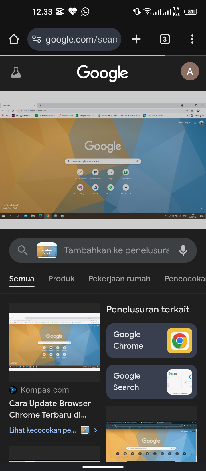 Tampilan Google Chrome di laptop