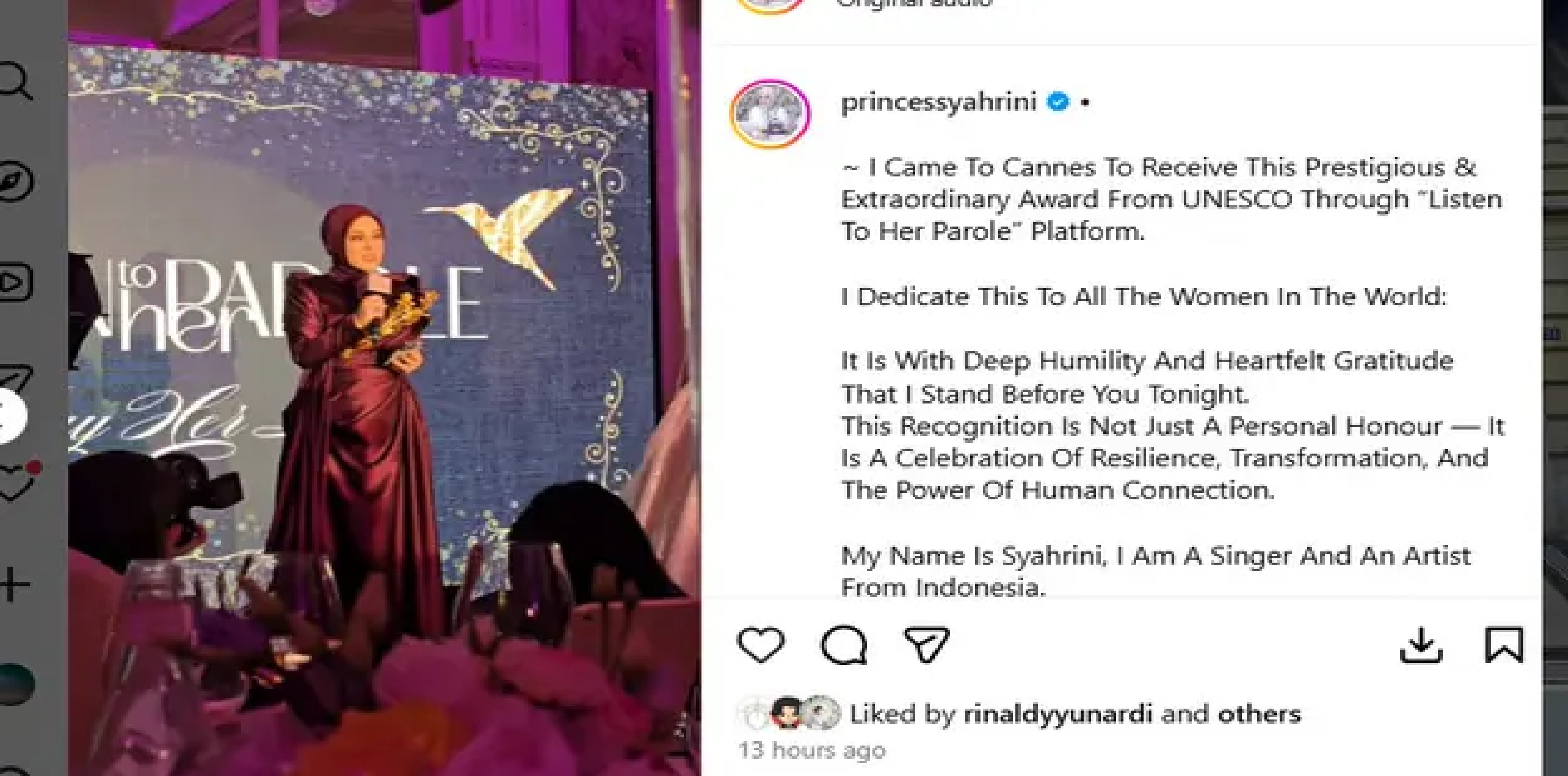 Penghargaan yang diterima oleh syahrini.