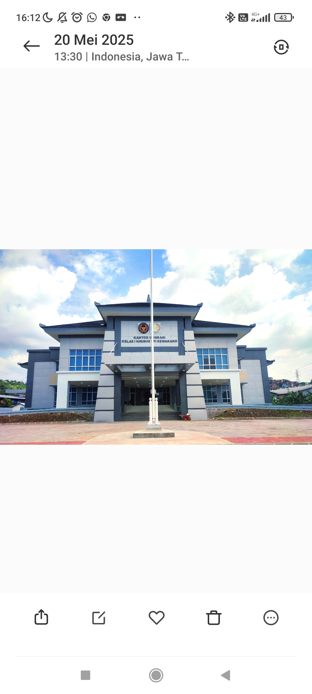 Penampakan gedung baru Kantor Imigrasi Semarang di Kelurahan Tambakaji, Kecamatan Ngaliyan lebih besar dan luas.