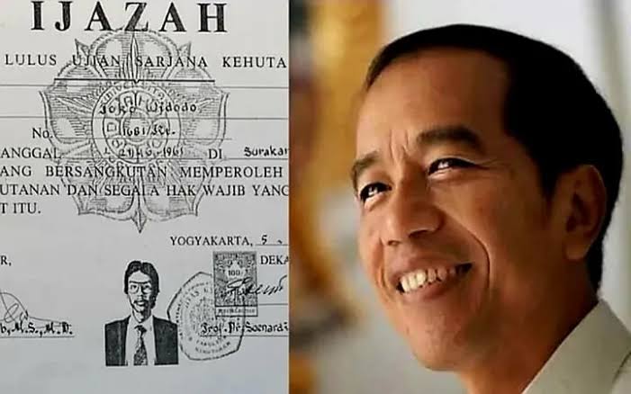Foto mantan presiden Joko Widodo (kanan), ijazah mantan presiden Joko widodo yang digugat (kiri)
