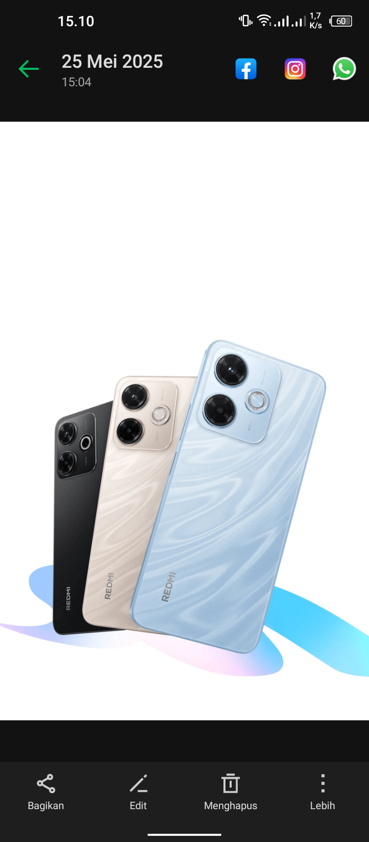 Tampilan handphone Redmi 13x yang dirilis di Indonesia