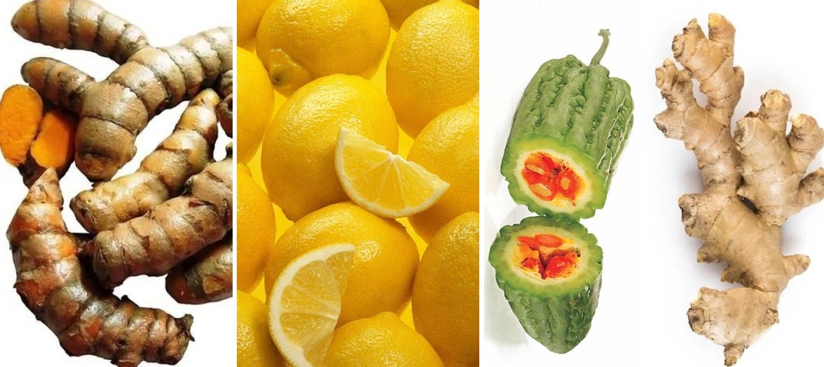 kunyit, lemon, biji pare dan jahe
