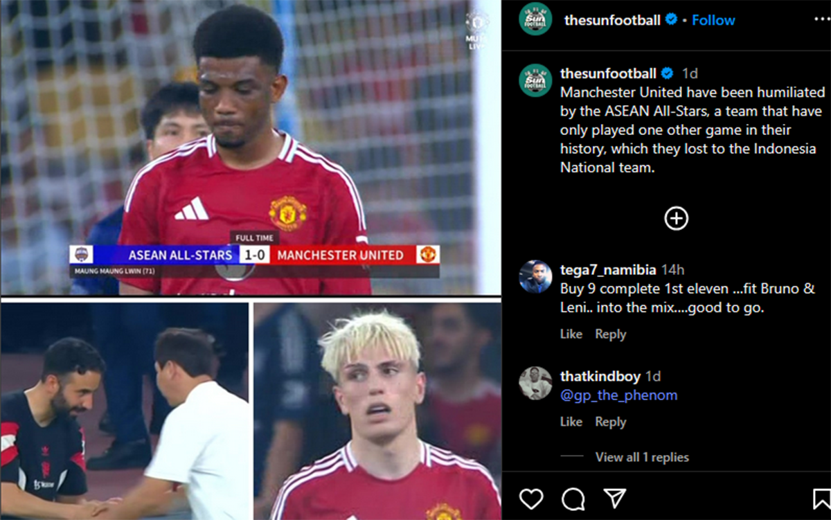 Media Inggris, The Sun mem-posting soal kekalahan Manchester United itu di sosial media