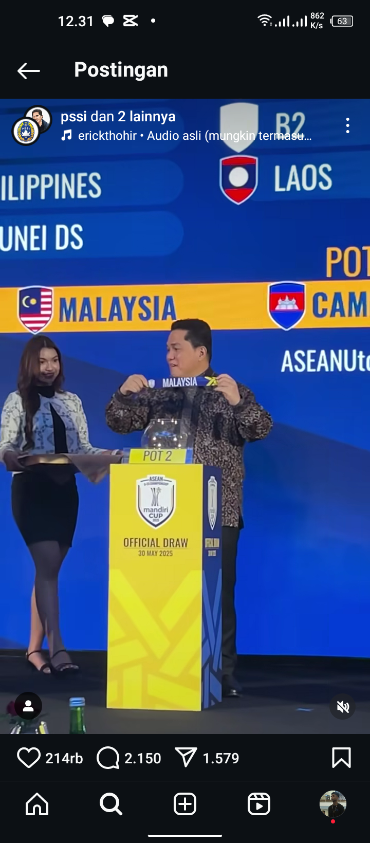 Erick Tohir saat drawing Asean U-23 Championship Mandiri  Cup 2025