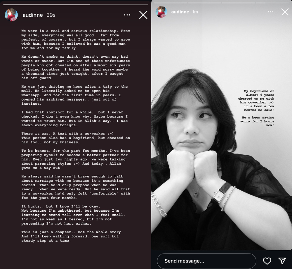 Unggahan stories Instagram milik Audinna