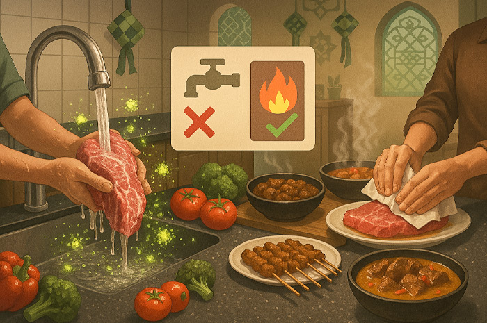 Ilustrasi dibalik larangan mencuci daging kurban sebelum dimasak.