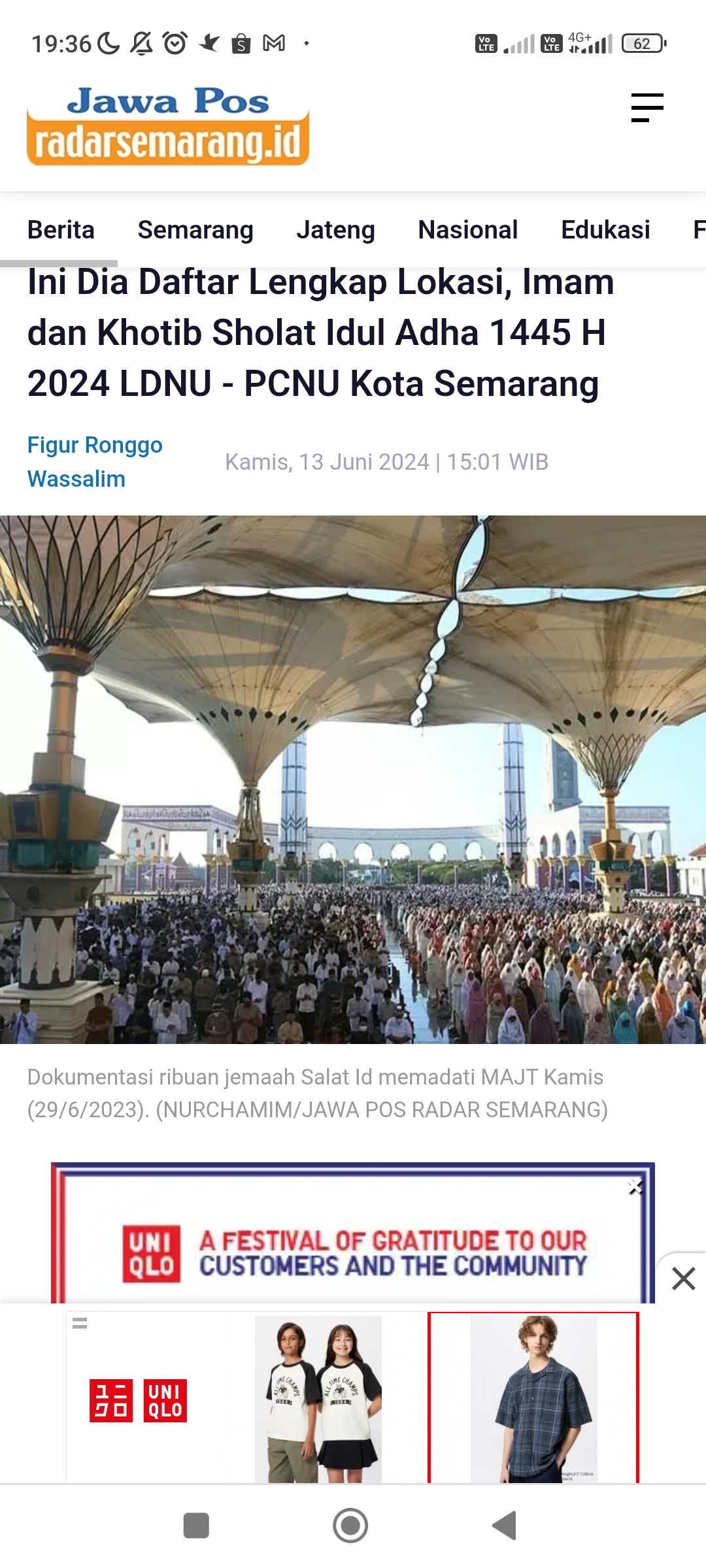 Jamaah salat Ied memadati MAJT.