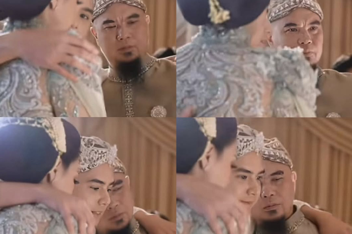Ahmad Dhani bersama Maia Estianty mengantar Al Ghazali menuju keluarga mempelai wanita sebelum prosesi akad dimulai.