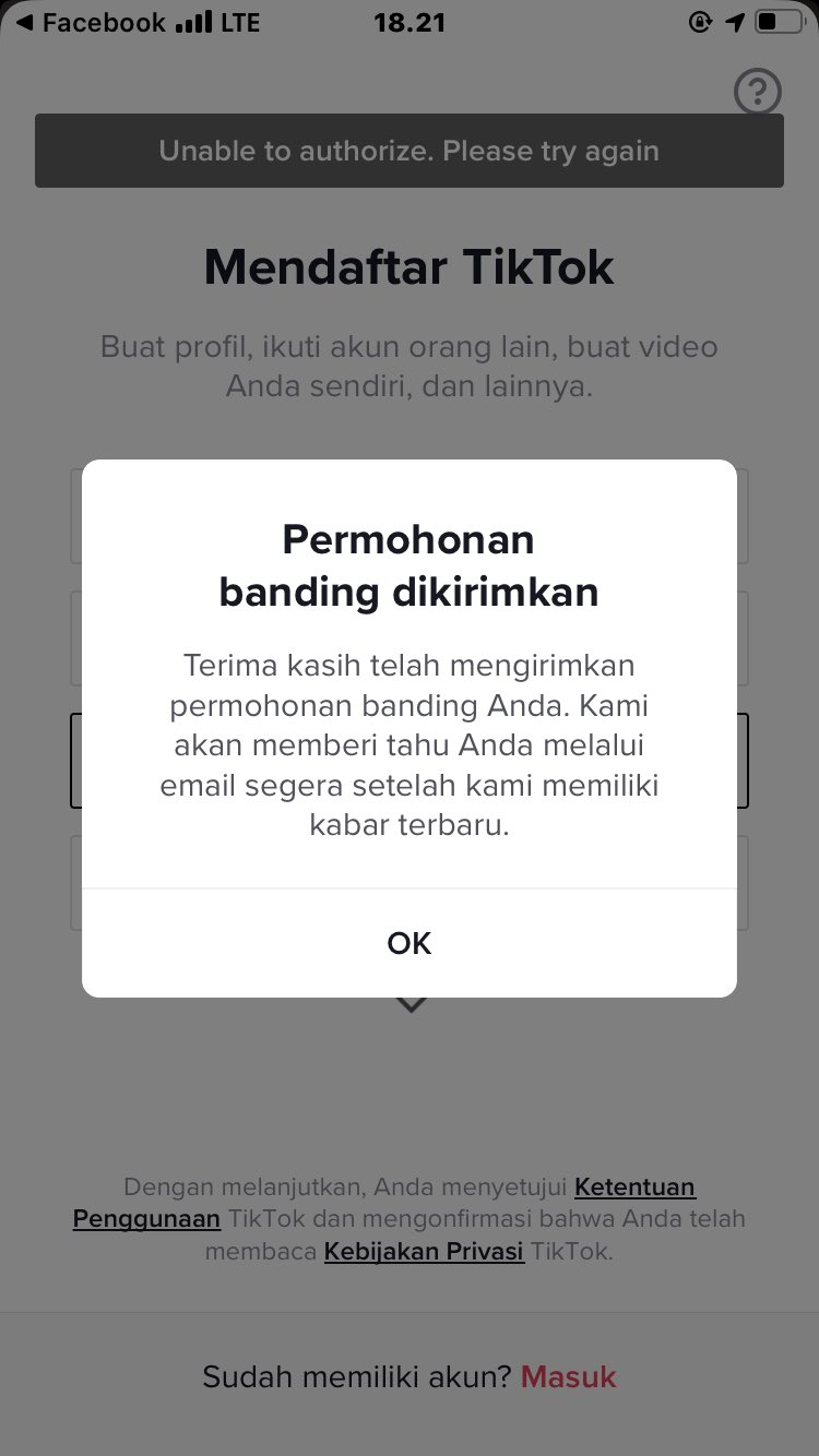 Akun TikTok yang kebanned oleh pihak aplikator.