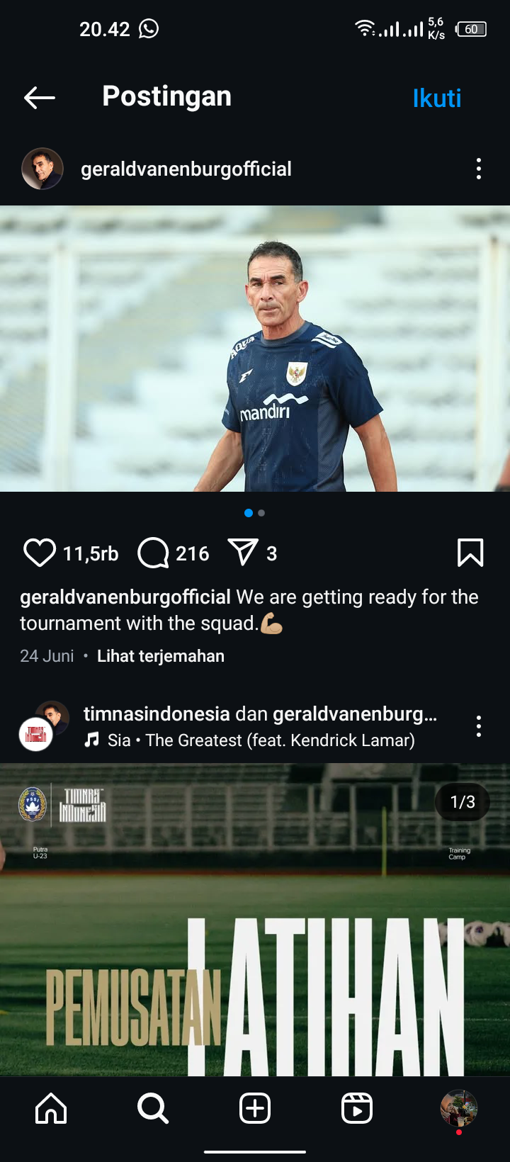 Gerald Vanenburg saat sesi latihan bersama timnas Indonesia U-23