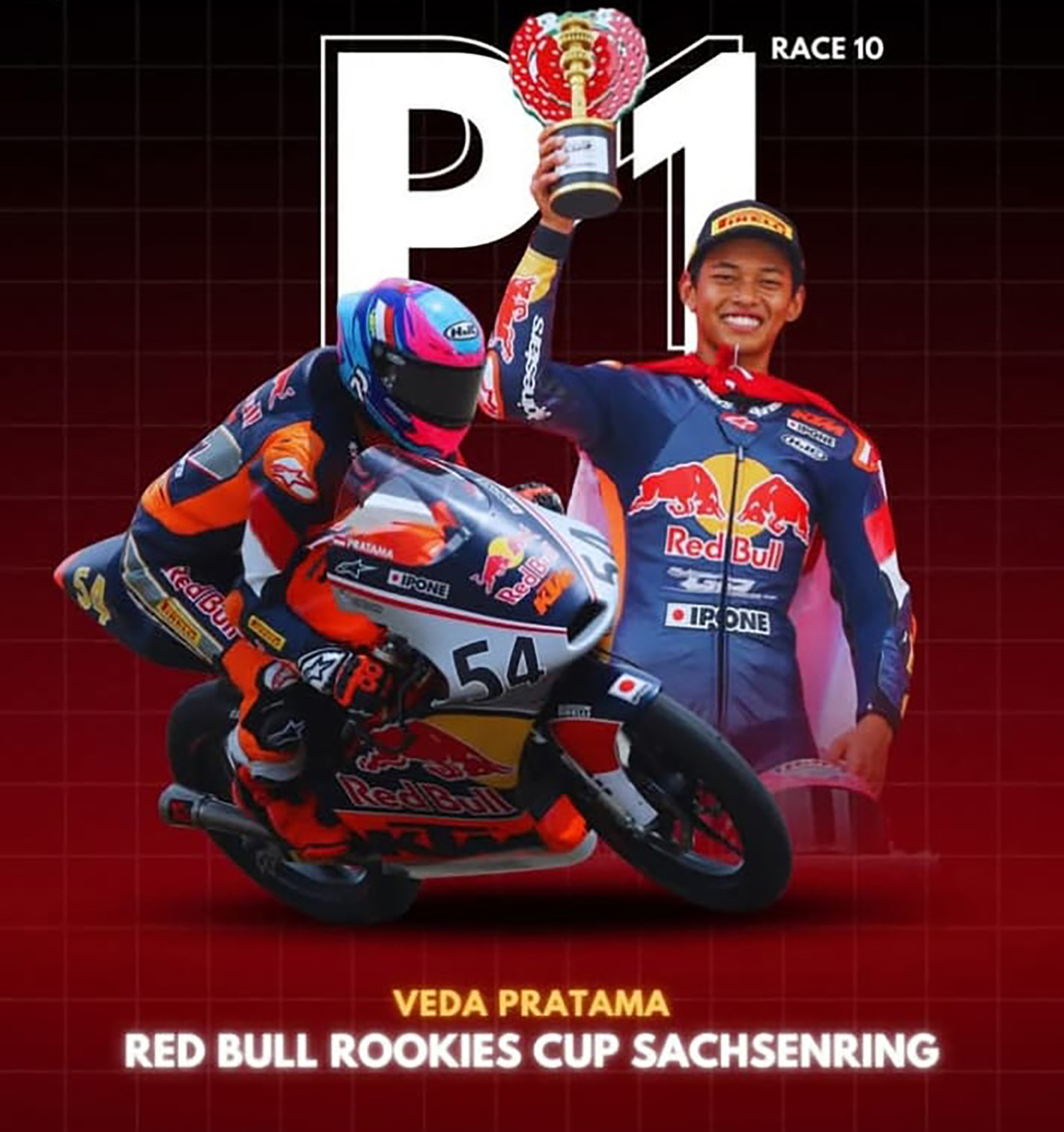 Veda Ega Pratama menjadi juara Red Bull Rookies Cup Sachsenring Race 2.