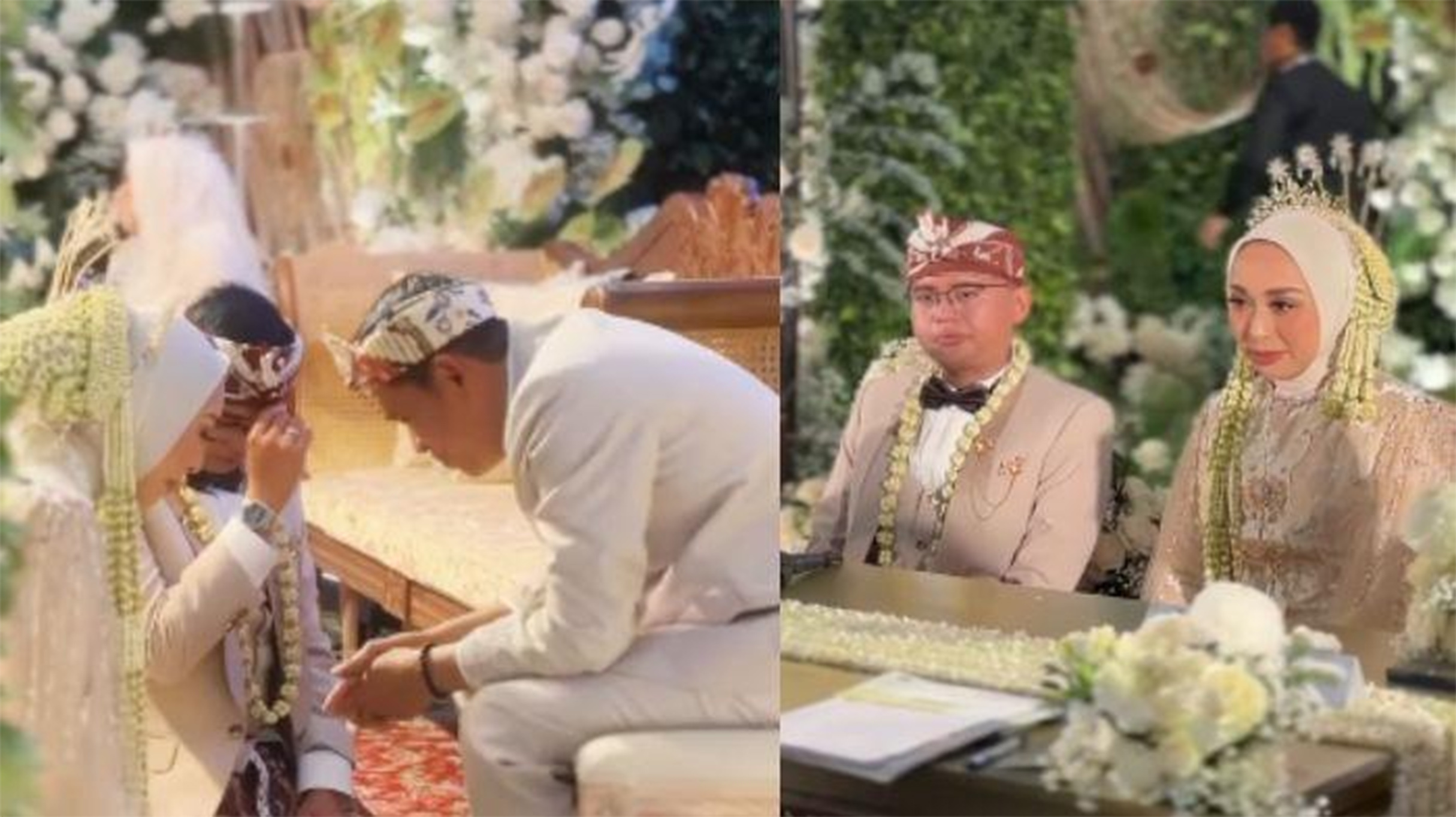 Momen sungkeman yang dilakukan oleh kedua mempelai.
