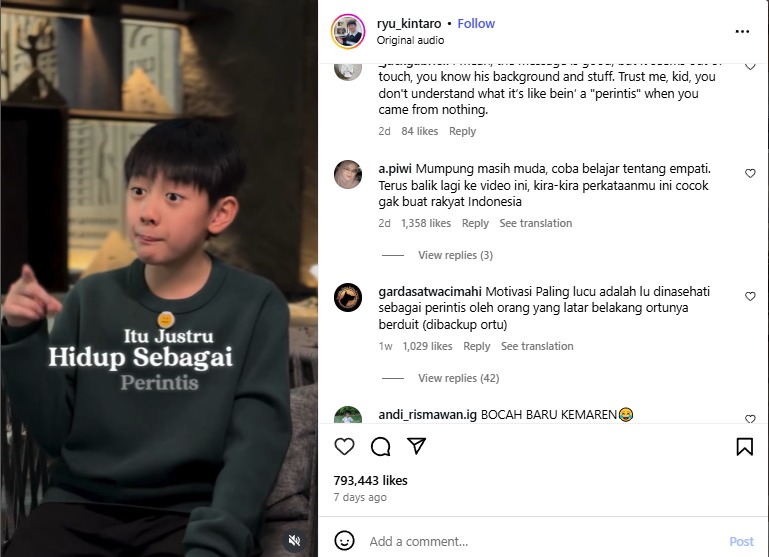 RYU KINTARO, bocah berusia 9 tahun, menjadi trending topic di media sosial X setelah video "wejangan" bisnisnya tentang menjadi perintis memicu diskusi sengit.