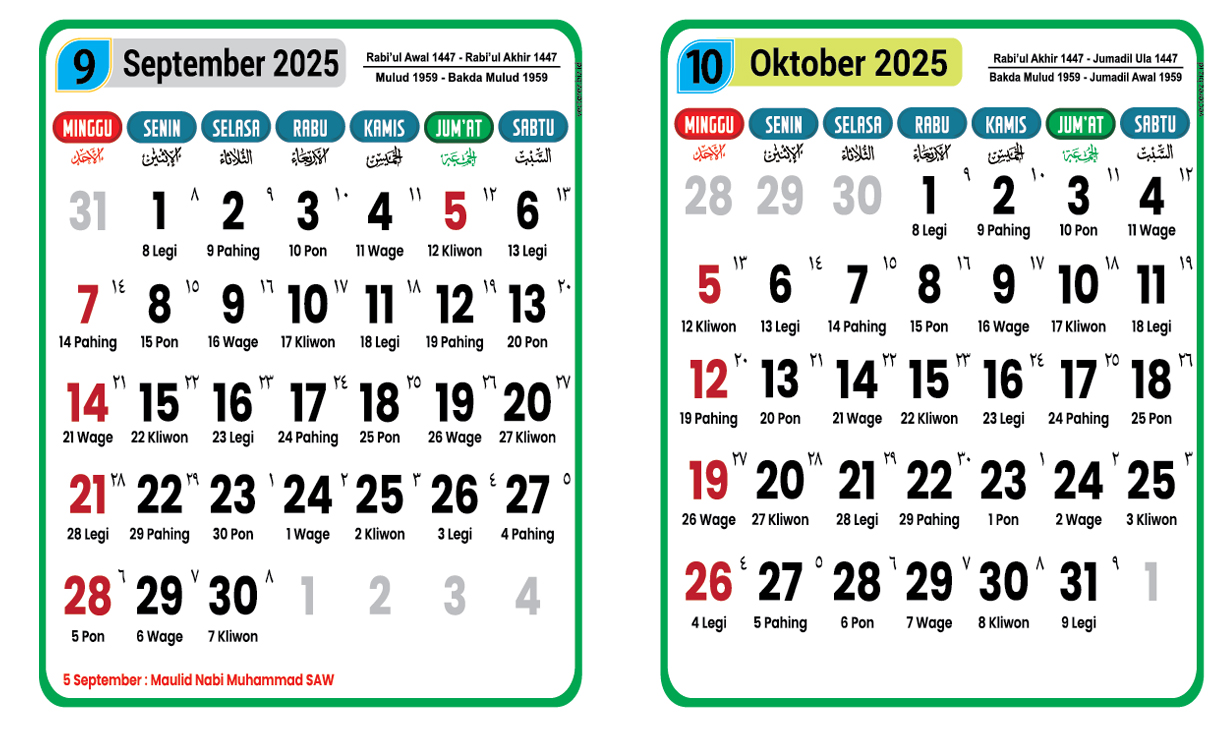 Libur Panjang atau Long Weekend Kalender Maulid Nabi September 2025 SKB 3 Menteri