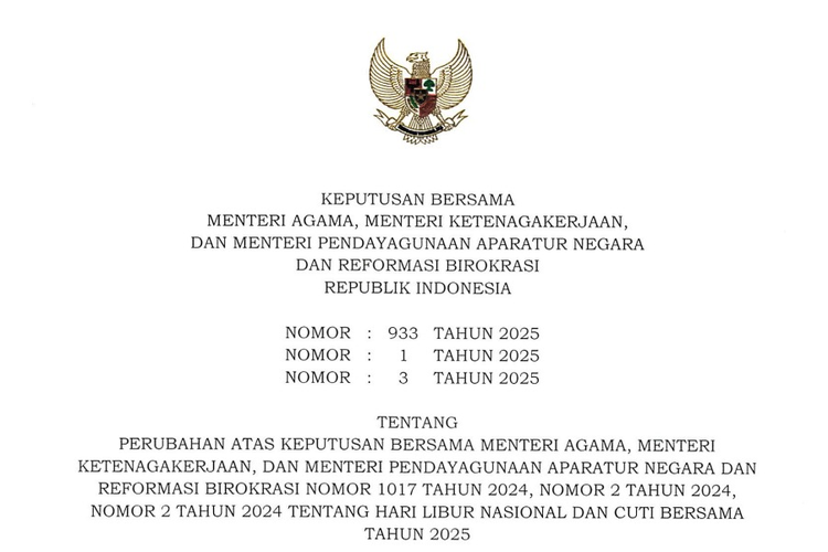 Berdasarkan SKB 3 Menteri, ada 1 libur nasional di bulan September 2025:
