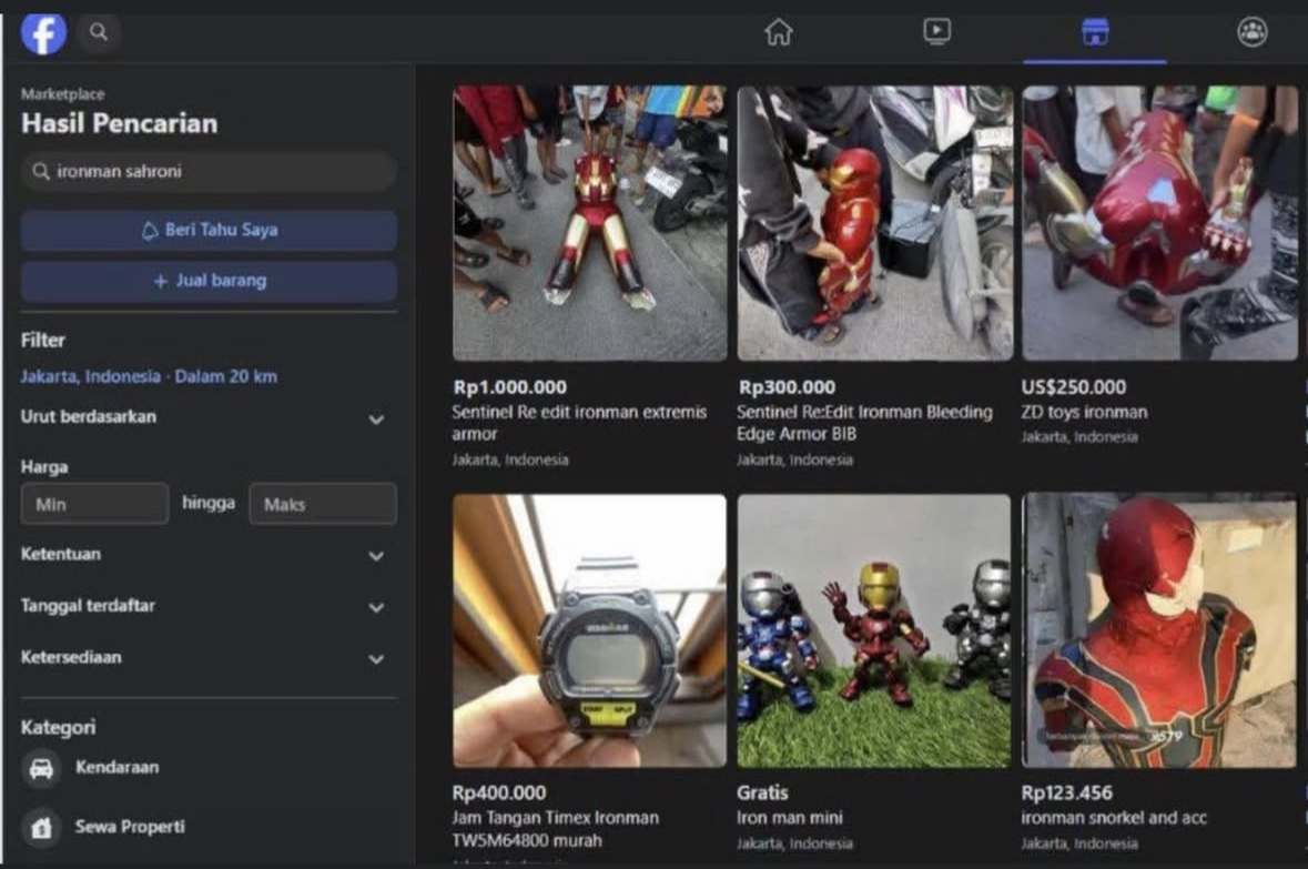 Statue Ironman dan Iron Spider milik Ahmad Sahroni yang dijarah dijual di marketplace