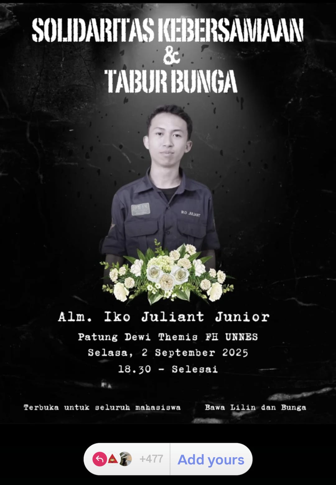 Mahasiswa FH Unnes, Iko Juliant Junior yang meninggal secara misterius.