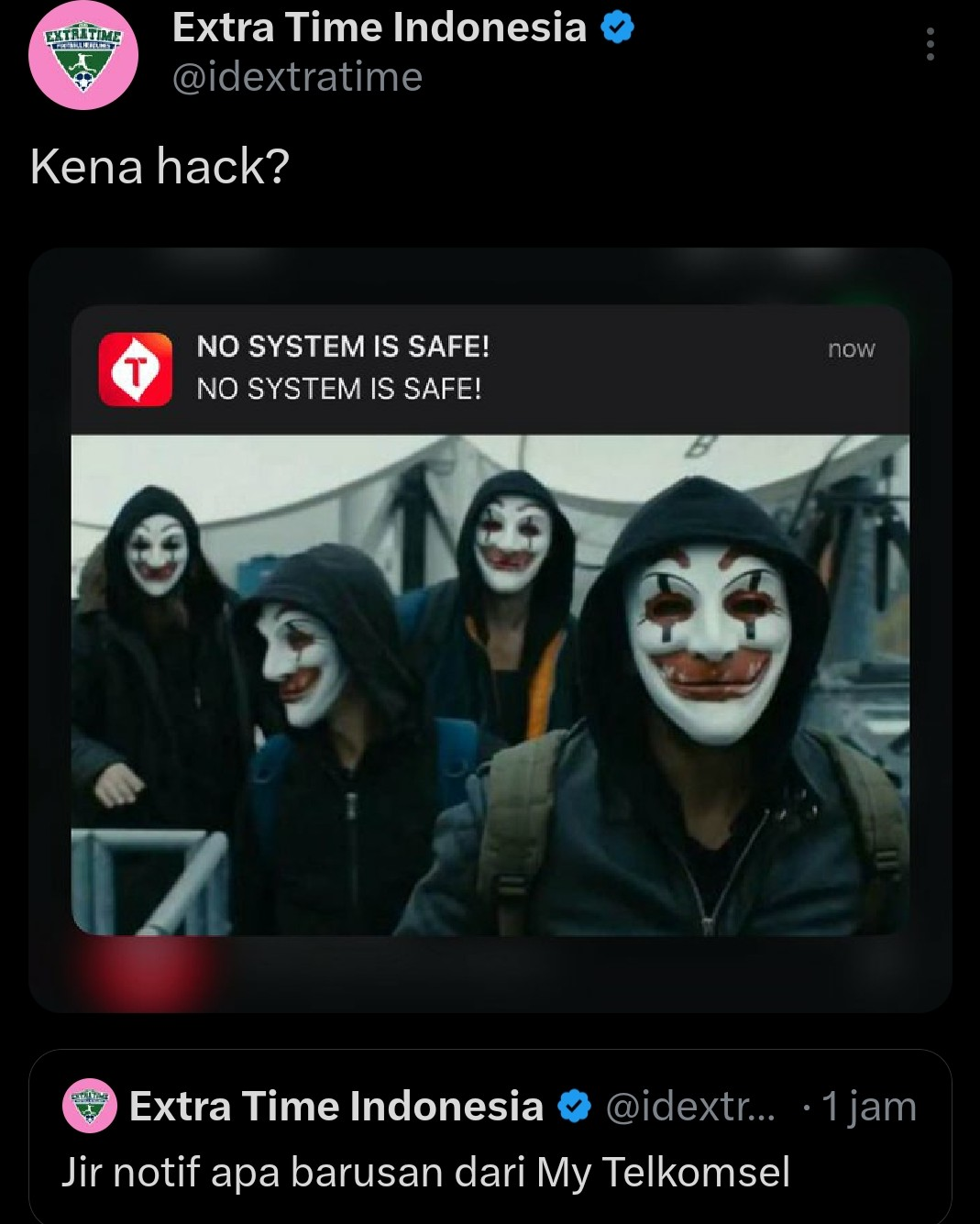 Salah satu akun X yang menampilkan aplikasi my telkomsel terkena hack.