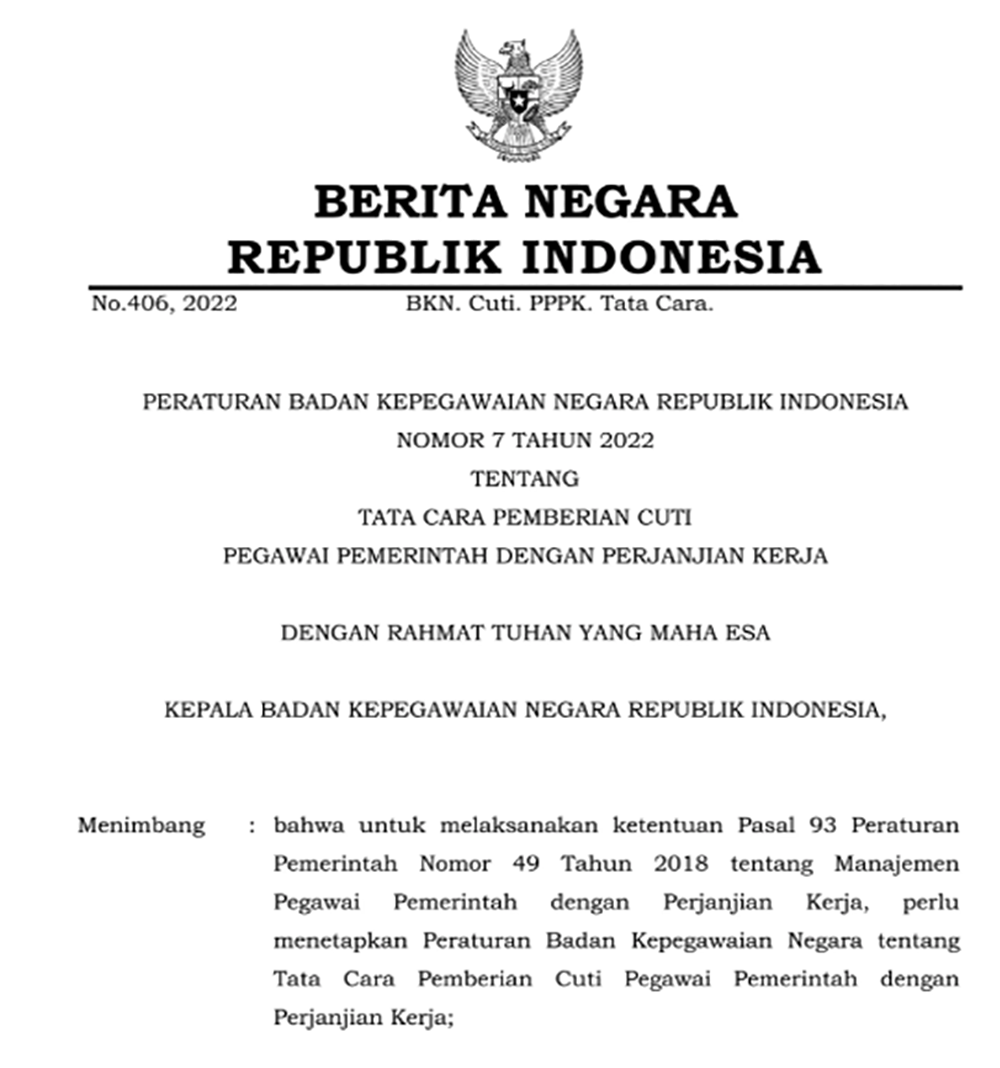 Cuti PPPK Paruh Waktu Menurut Pasal 4 Peraturan BKN Nomor 7 Tahun 2022