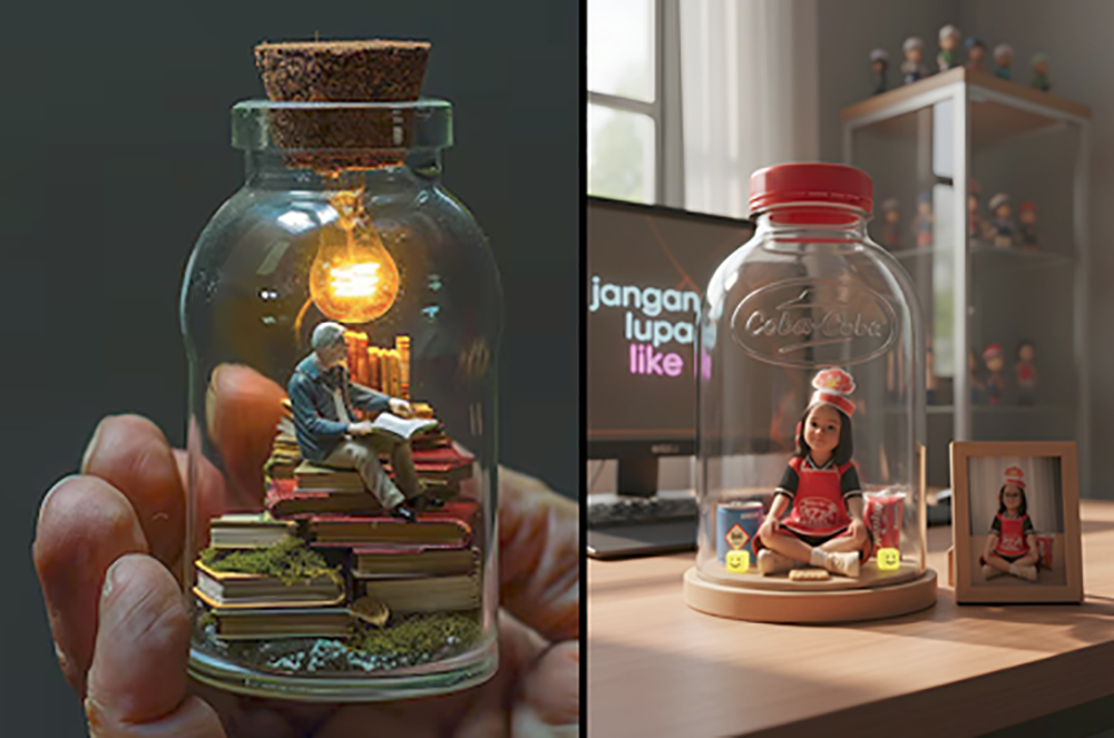 Prompt Gemini Miniatur AI Cara Bikin Jadi Miniatur Action Figure Dalam Botol