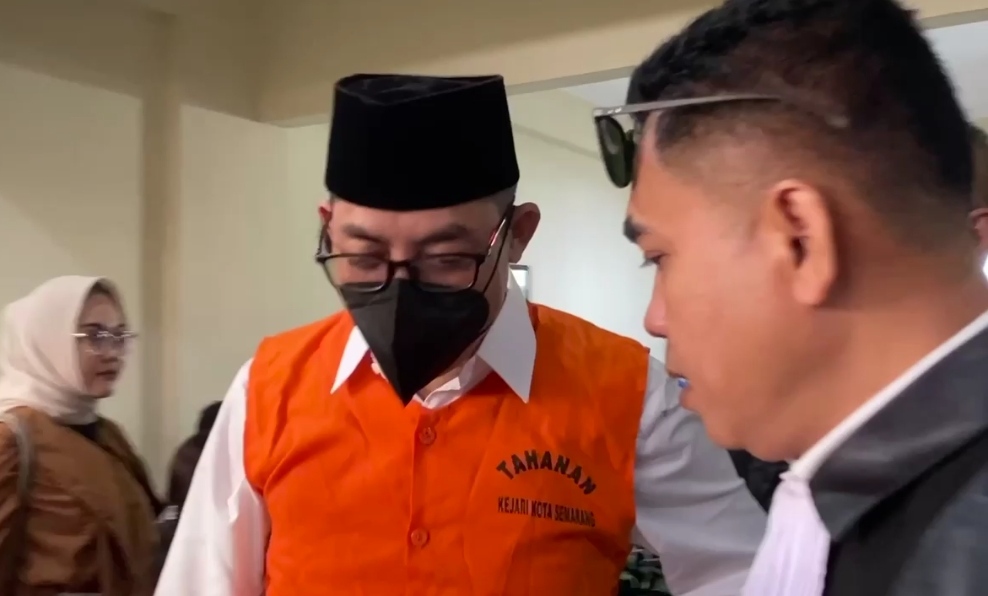 Terdakwa AKP Hariyadi saat menjalani sidang di Pengadilan Negeri Semarang.