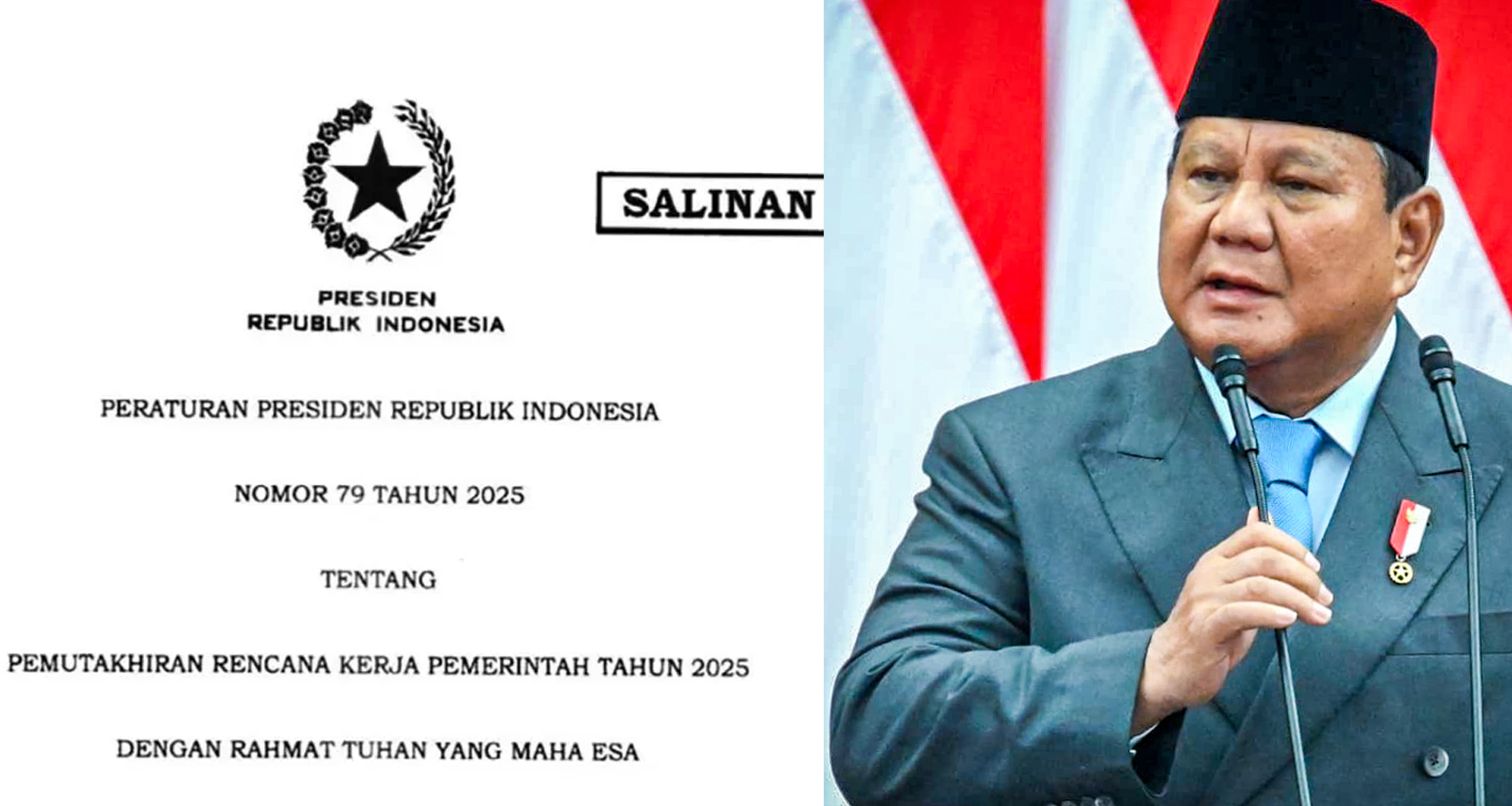 Peraturan Presiden (Perpres) Nomor 79 Tahun 2025 tentang Pemutakhiran RKP 2025, yang diundangkan pada 30 Juni 2025.