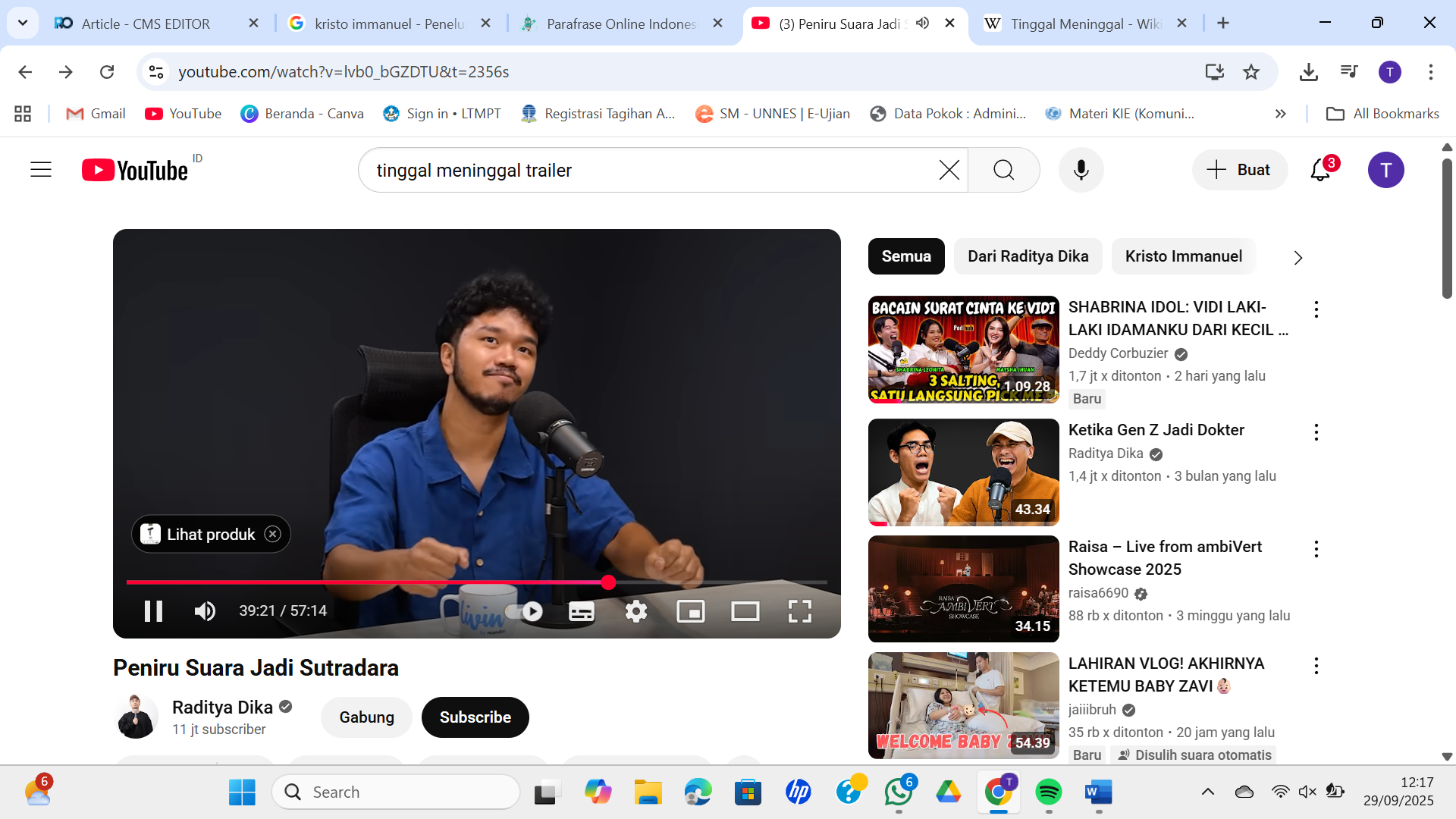 Potongan video Youtube Raditya Dika.