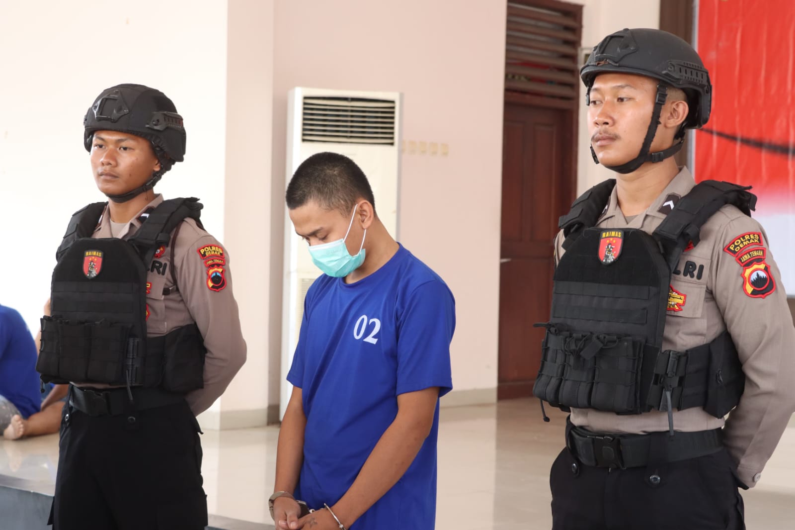 Pelaku pembunuhan saat gelar perkara di Mapolres Demak.(wahibpribadi)