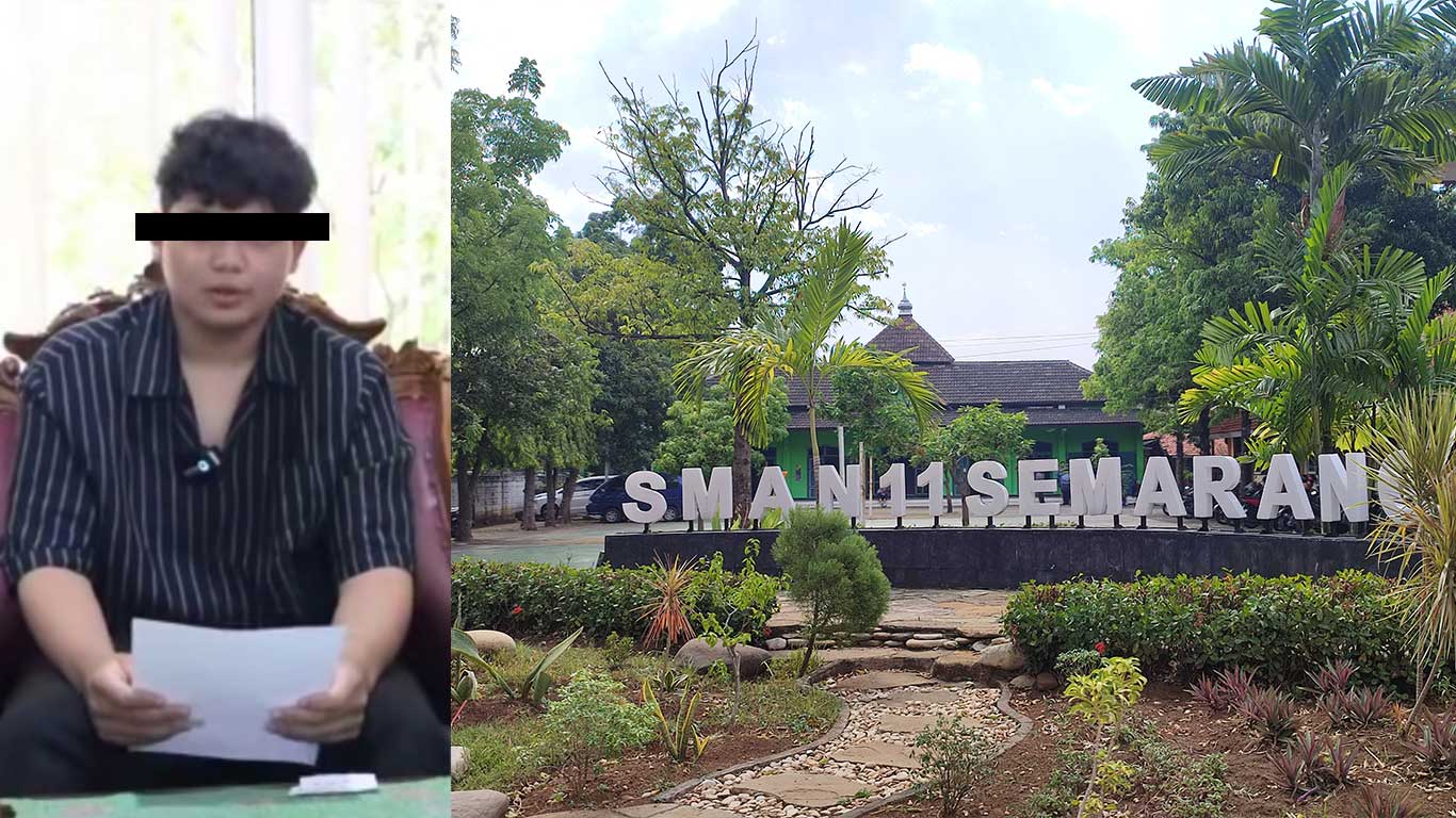 Tampang Chiko Radityatama Agung Putra saat minta maaf atas perbuatannya mengedit foto video alumni SMAN 11 Semarang.
