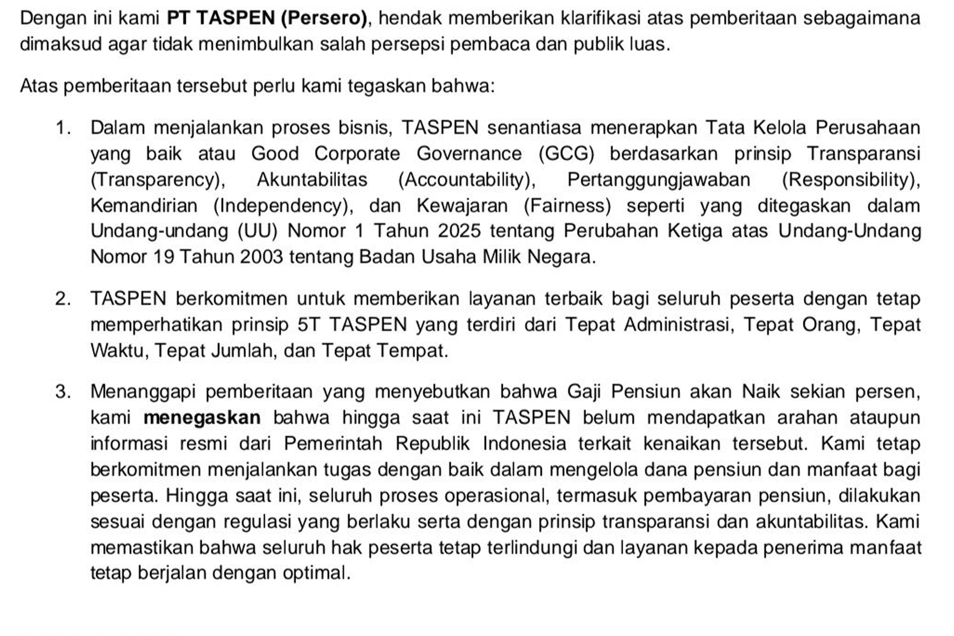 Klarifikasi Taspen