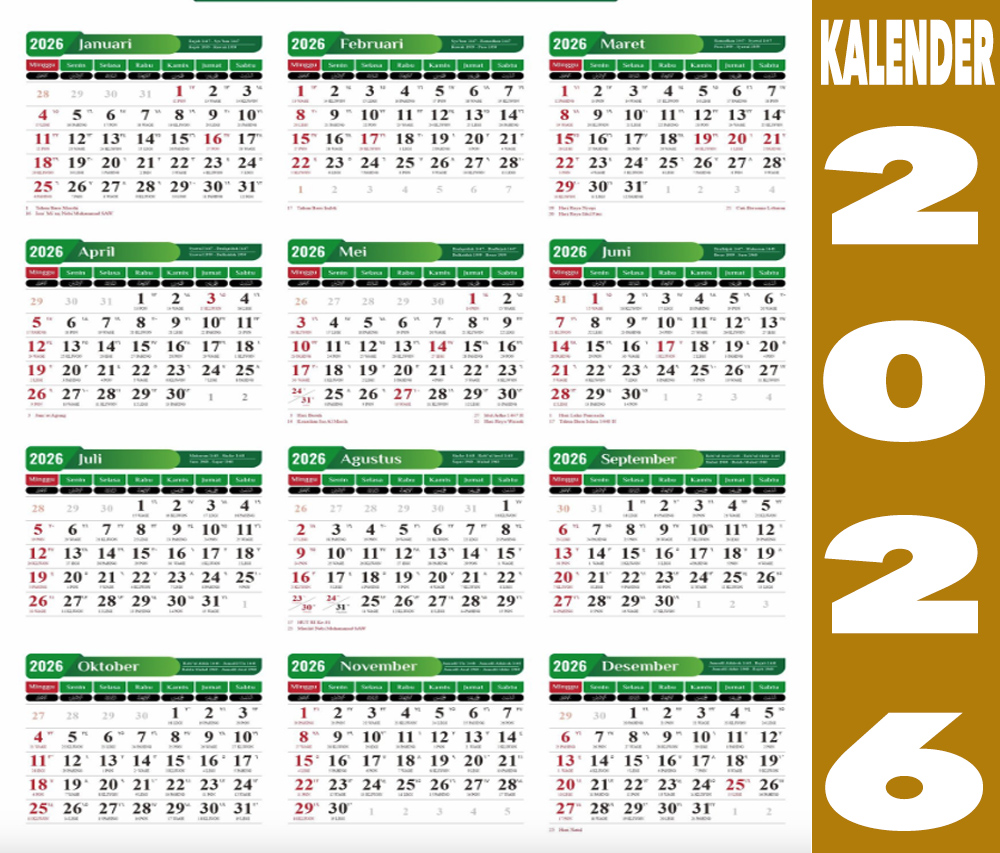 Gratis Download Kalender 2026 Lengkap Tanggal Merah, Cuti Bersama, Long Weekend Sesuai SKB 3 Menteri
