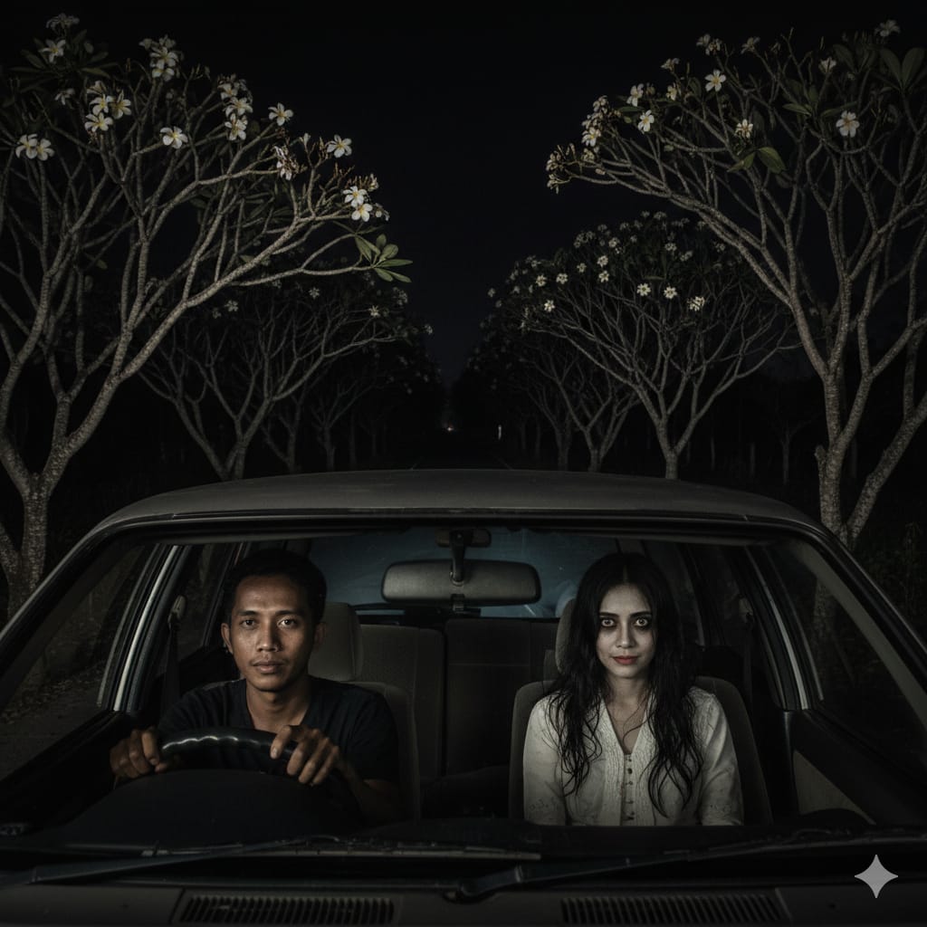 Ilustrasi : Sopir ekspedisi ditumpangi sosok perempuan misterius saat melintas di kawasan Alas Roban,Batang. (ai/Sulistiono)