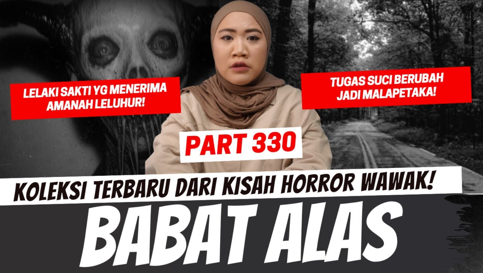 Tangkapan layar dari kanal YouTube Nadia Omara saat membawakan kisah mistis &ldquo;Babat Alas&rdquo; dalam segmen KHW Jadul Part 330, yang mengisahkan tragedi kepala desa sakti di pesisir selatan Jawa.