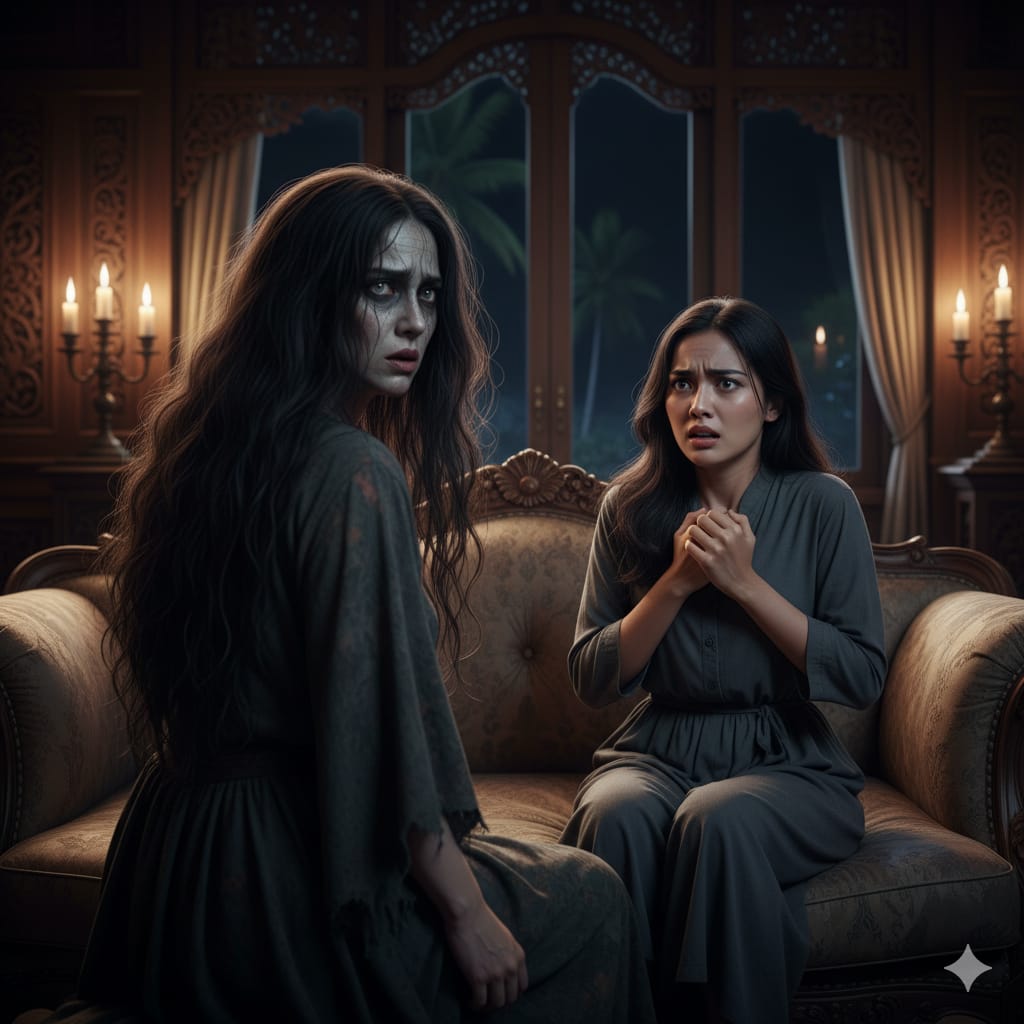Ilustrasi: Penampakan sosok menyeramkan penunggu bangunan Villa. (ai/Sulistiono)