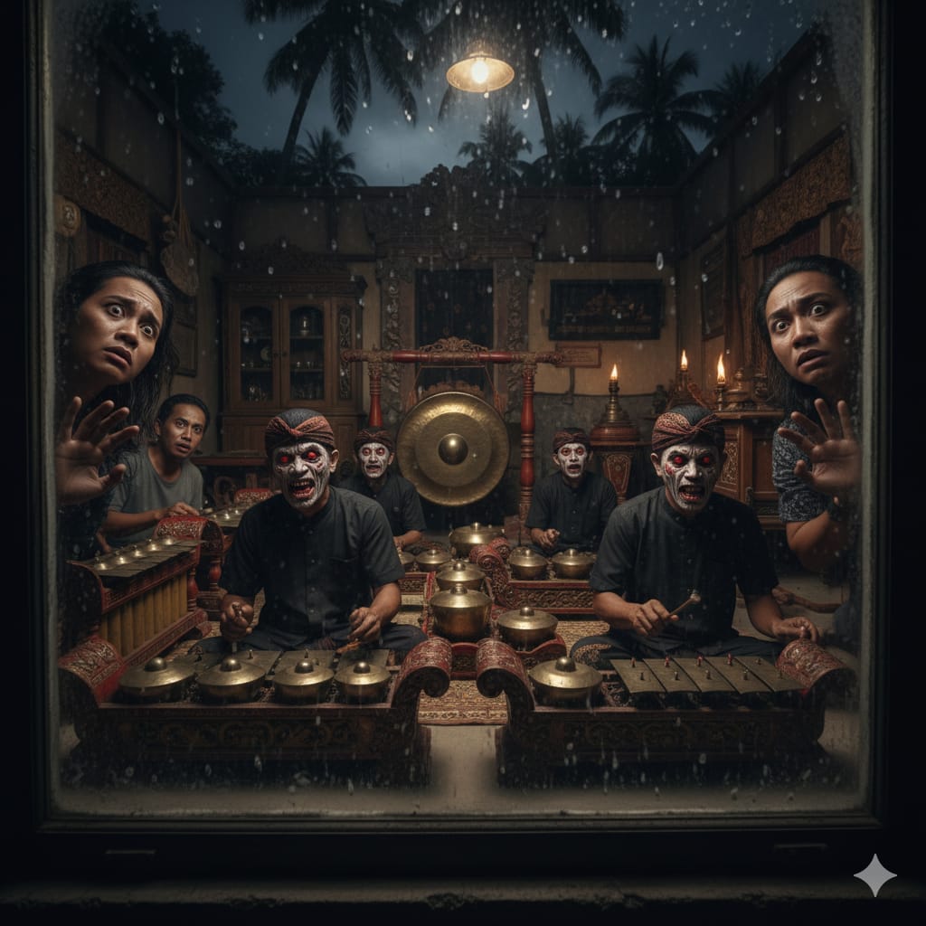 Ilustrasi : Penabuh gamelan misterius. (ai/Sulistiono)