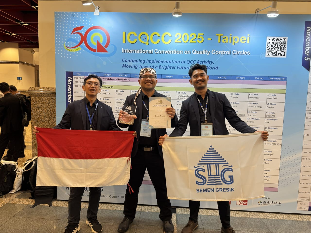 Tim Inovasi PT Semen Gresik &lsquo;Banyu Umup 4.0&rsquo; berhasil meraih penghargaan predikat Gold dalam ajang bergengsi International Convention on Quality Control Circle (ICQCC) 2025 yang digelar di Taipei.