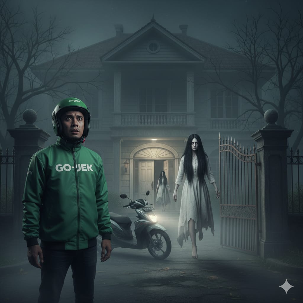 Ilustrasi: Seorang driver ojek online ketakutan setelah tahu penumpang yang diantarnya ternyata hantu. (ai/Sulistiono)