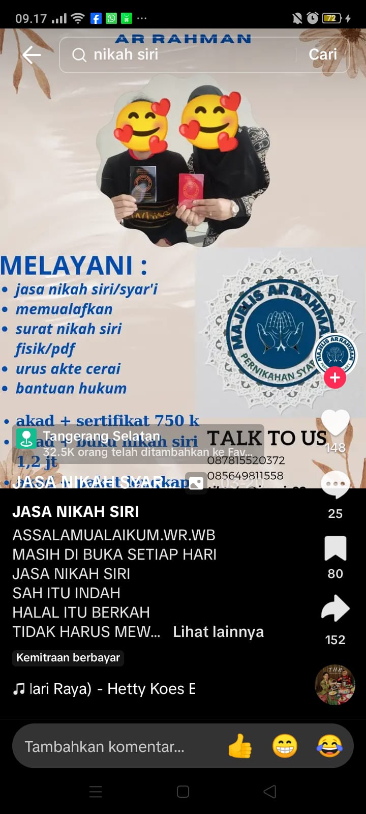 Akun jasa nikah siri yang di iklankan di media sosial TikTok. (RadarSemarang).
