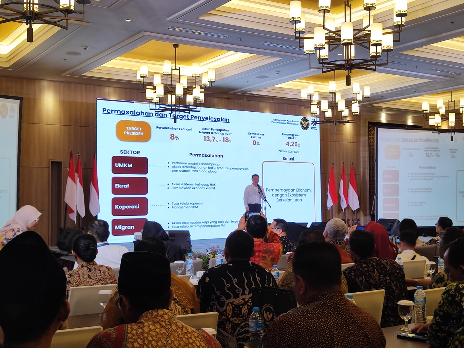 Deputi Bidang Koordinasi Pemberdayaan Ekonomi Masyarakat dan Perlindungan Pekerja Migran, Leontinus Alpha Edison dalam acara Workshop Kepala Sekolah SMK untuk Program SMK Go Global di Hotel Tentrem.