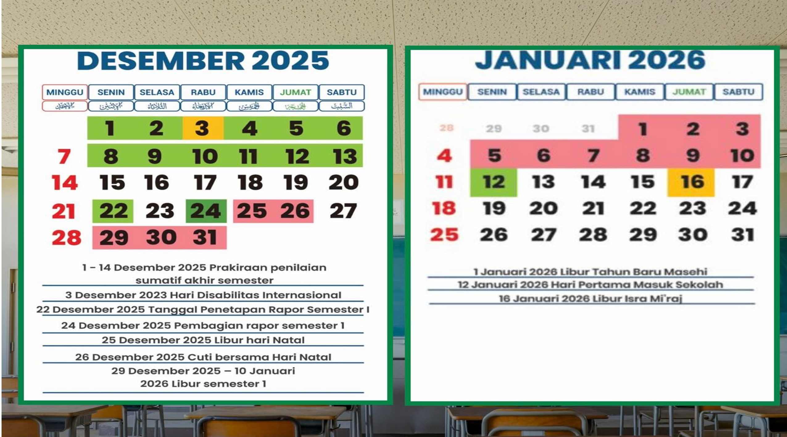 Jadwal libur sekolah semester ganjil 2025/2026