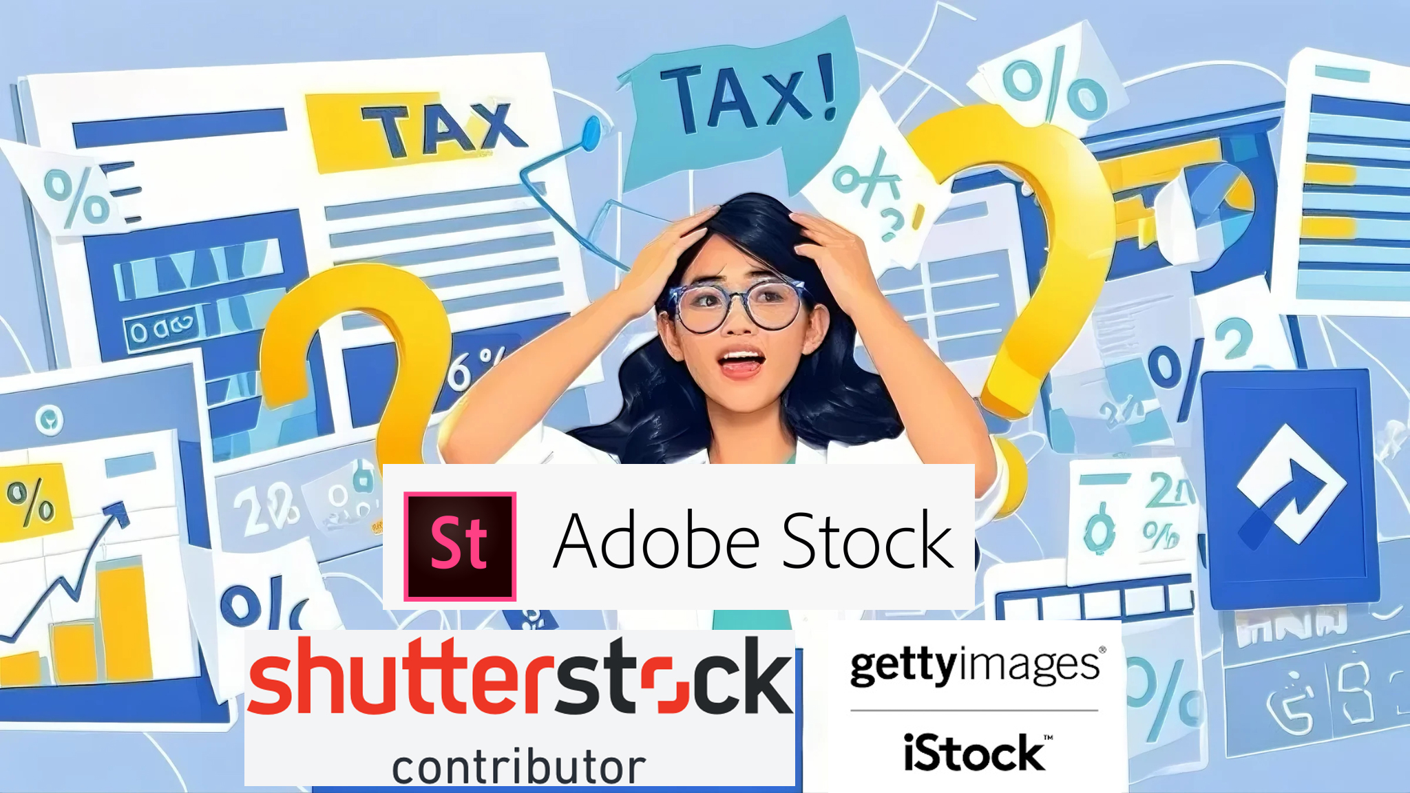 Ilustrasi pusing tetang pajak di Microstock