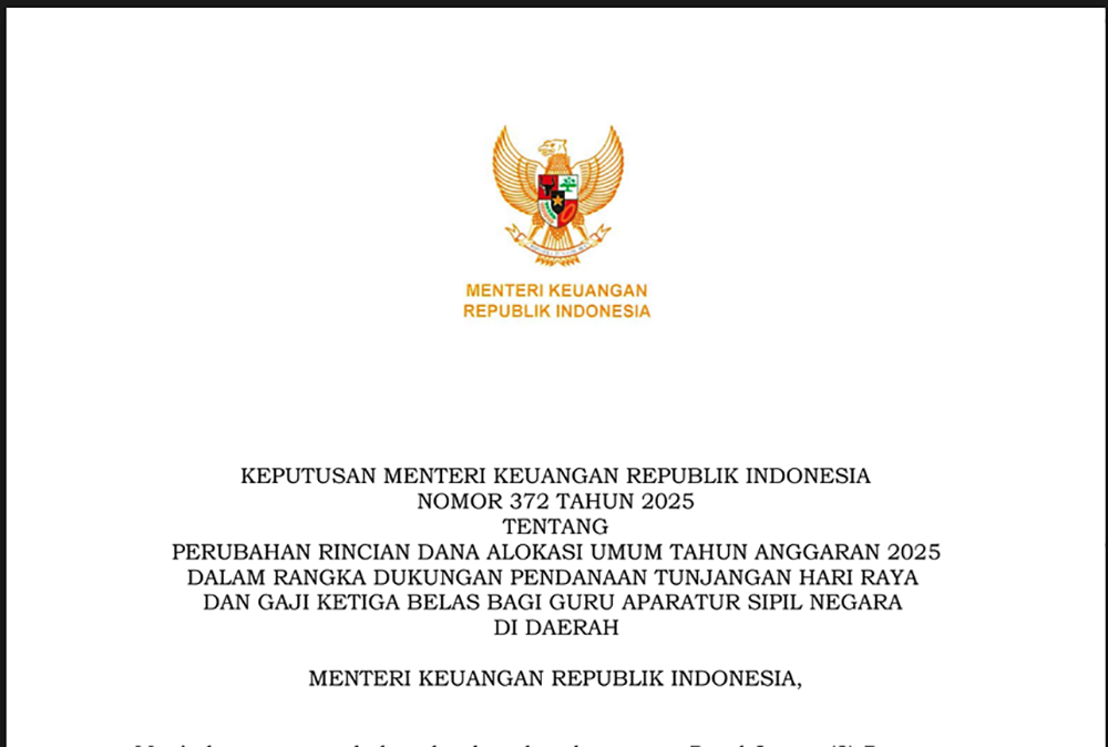 Akhirnya Keputusan Menteri Keuangan Republik Indonesia/ KMK RI Nomor 372 Tahun 2025 Resmi Terbit 22 Desember 2025