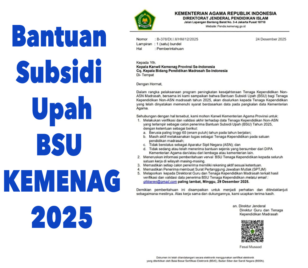 BSU Tenaga Kependidikan Madrasah Non ASN 2025: Begini Syarat, Cara Cek, dan Pencairannya