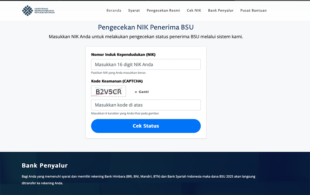 Cara Cek BSU melalui website Kemenaker