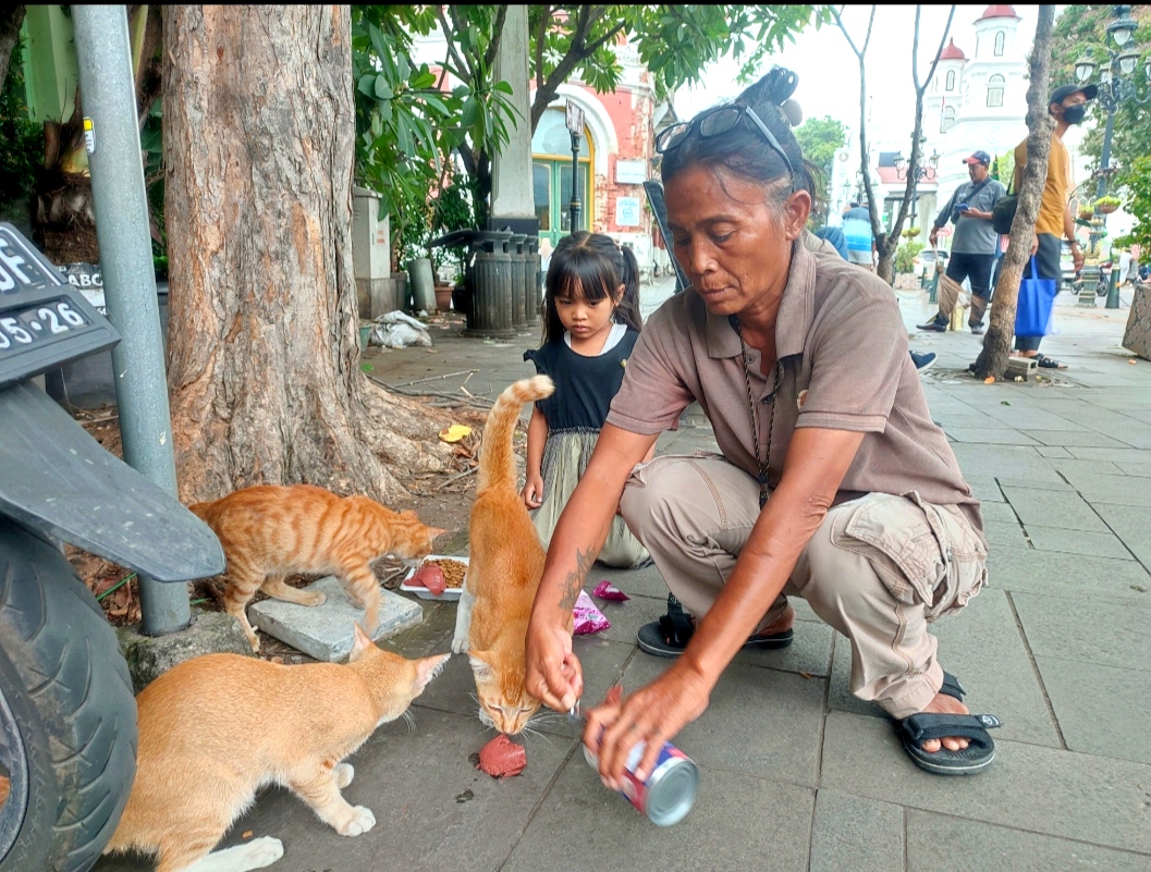 Seorang anak kecil pengunjung Kota Lama melihat Subae