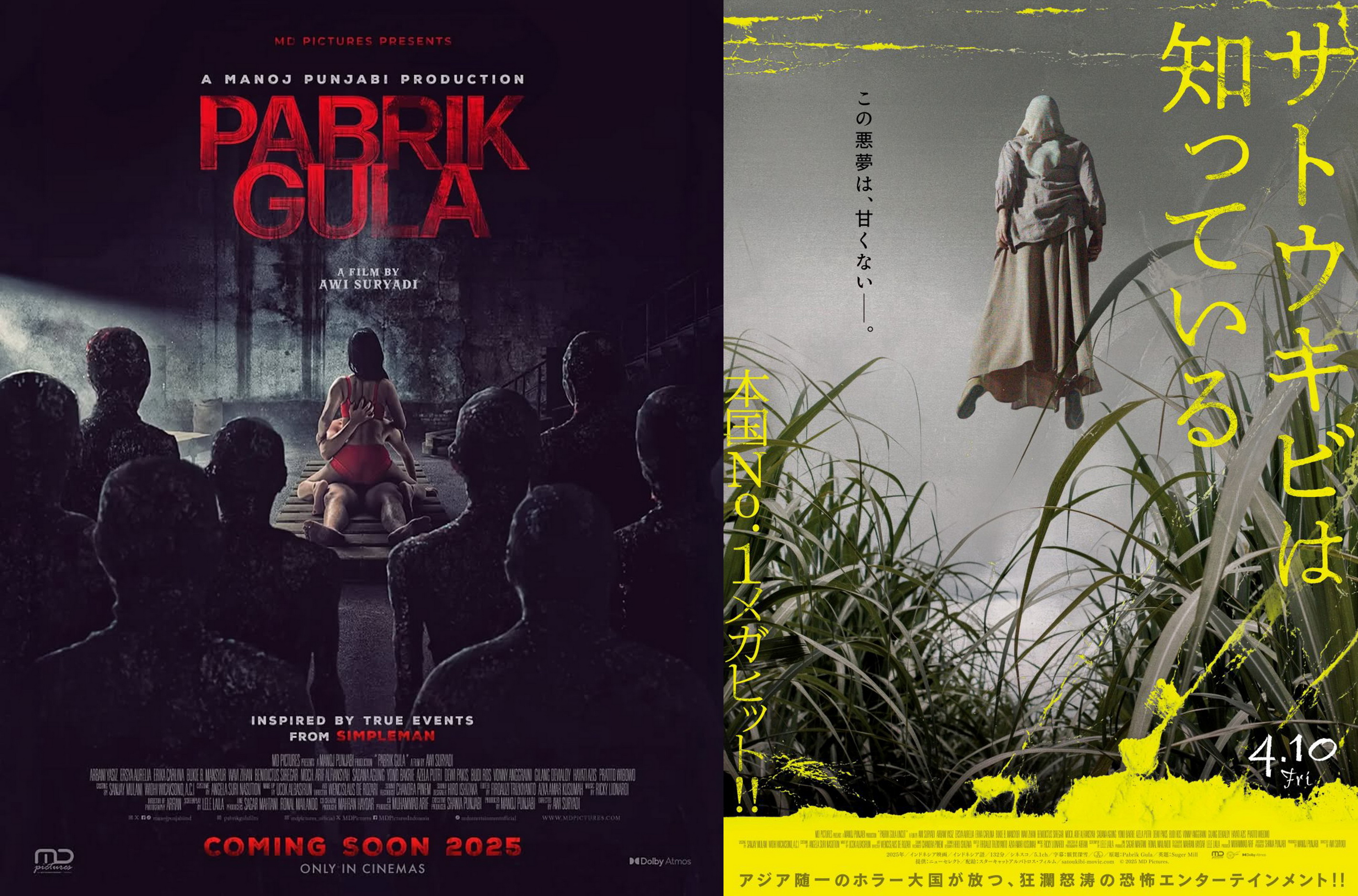 Kiri : Poster film Pabrik Gula saat awal Promo. Kanan Poster film Sugarcane Knows, awal promo.