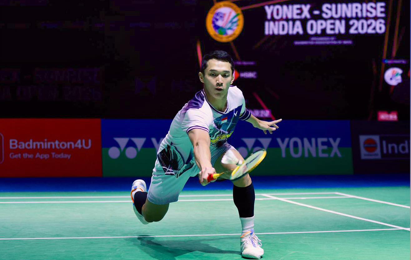 Jonatan Christie pijak semifinal India Open 2026 setelah mengalahkan wakil Prancis unggulan kelima dengan skor 21-19, 21-19.