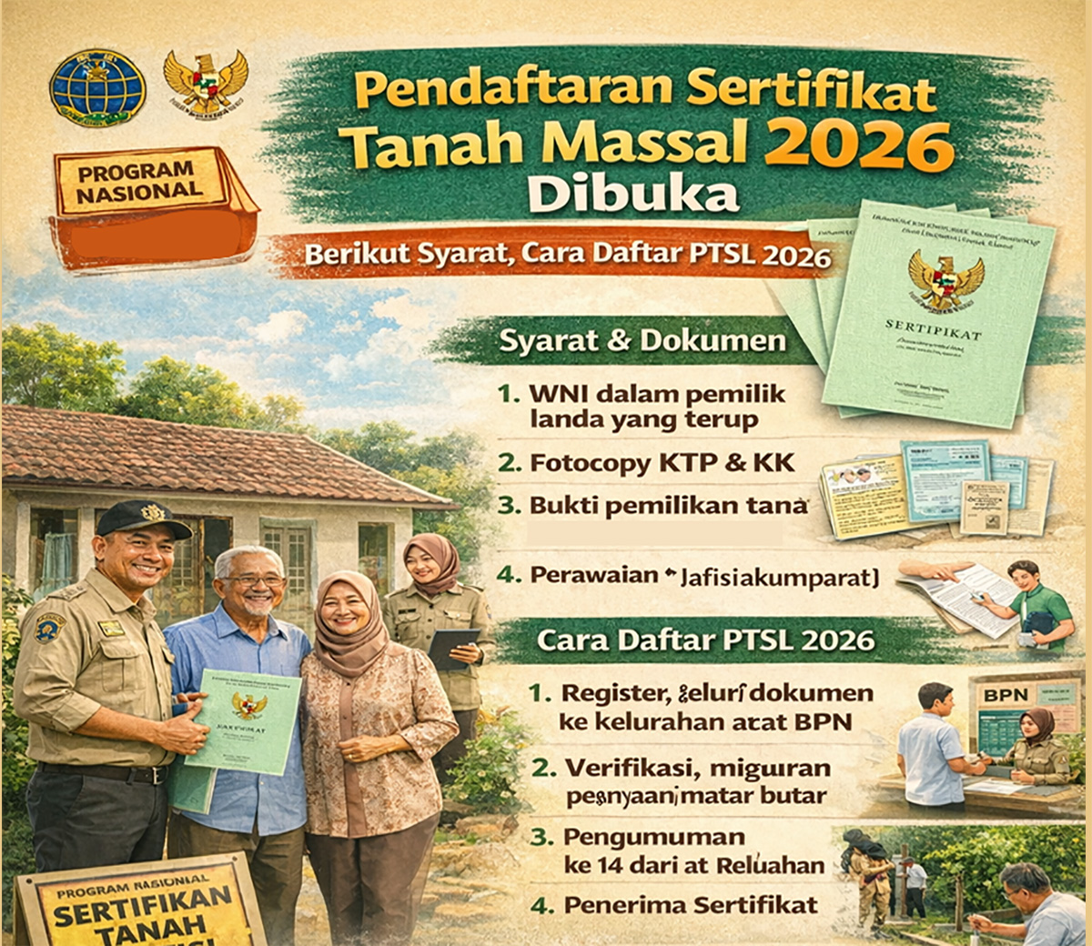 Pendaftaran Sertifikat Tanah Massal 2026 Dibuka, Berikut Syarat, Cara Daftar PTSL 2026