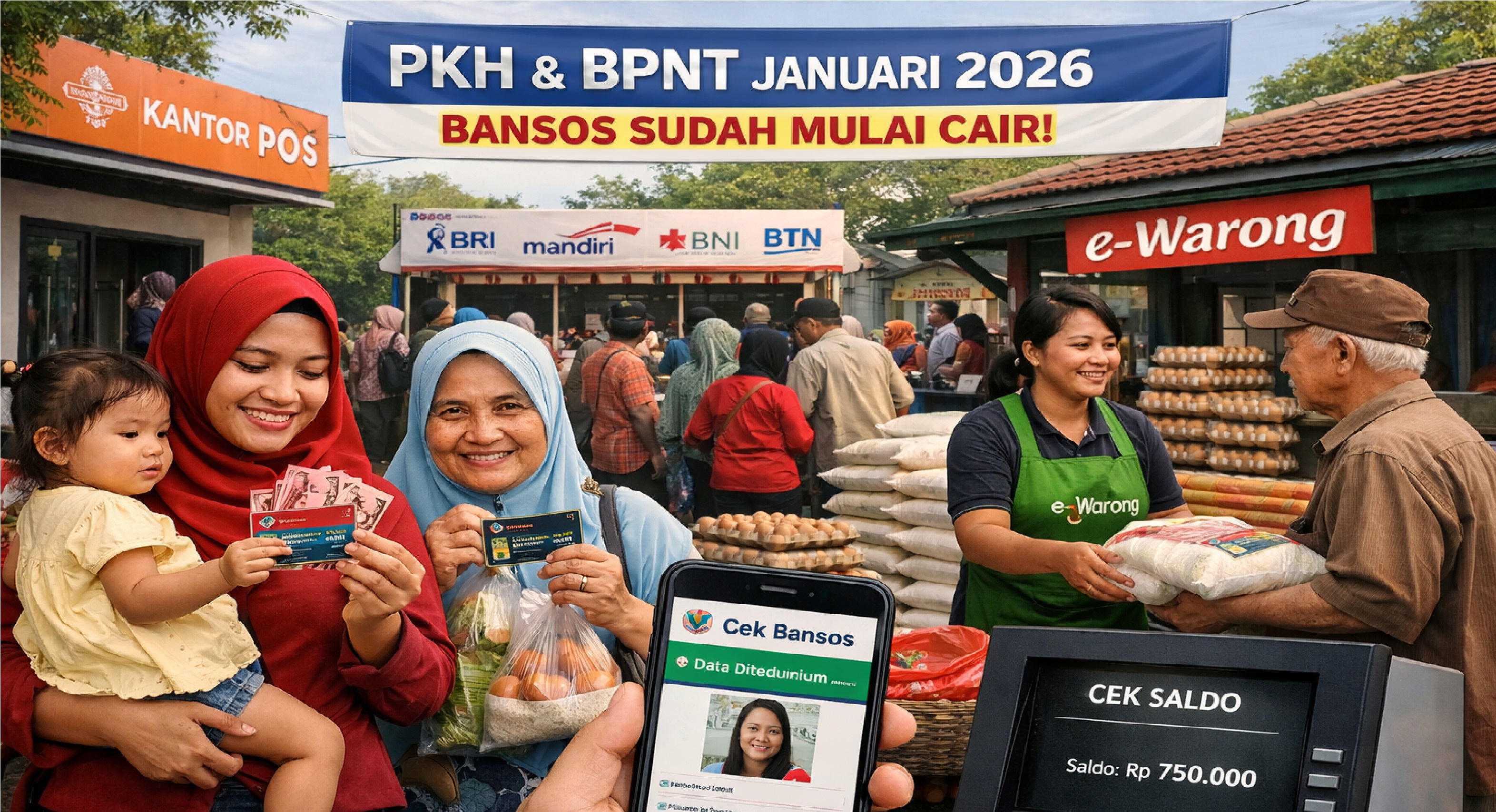 Bansos PKH dan BPNT Januari 2026 sudah disalurkan. Cek jadwal pencairan, besaran bantuan, dan cara cek status penerima di sini.