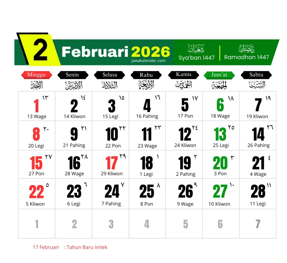 Kalender Febuari 2026
